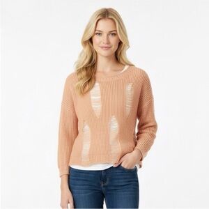Aggie size small peach distressed knit sweater
